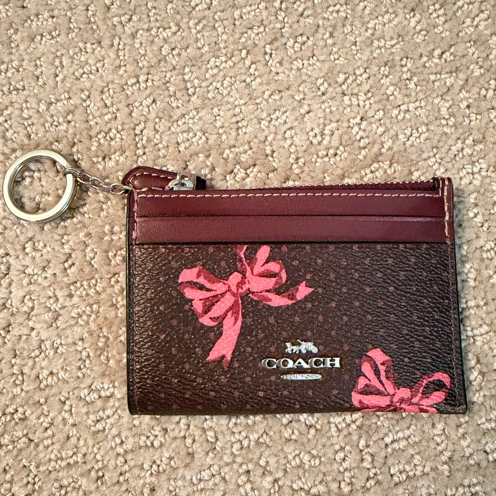 COACH Maroon & Pink Bow Print skinny ID Case